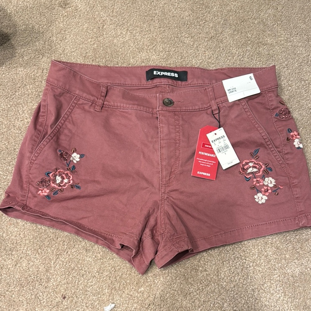 Express Women's Mauve Embroidered Shorts